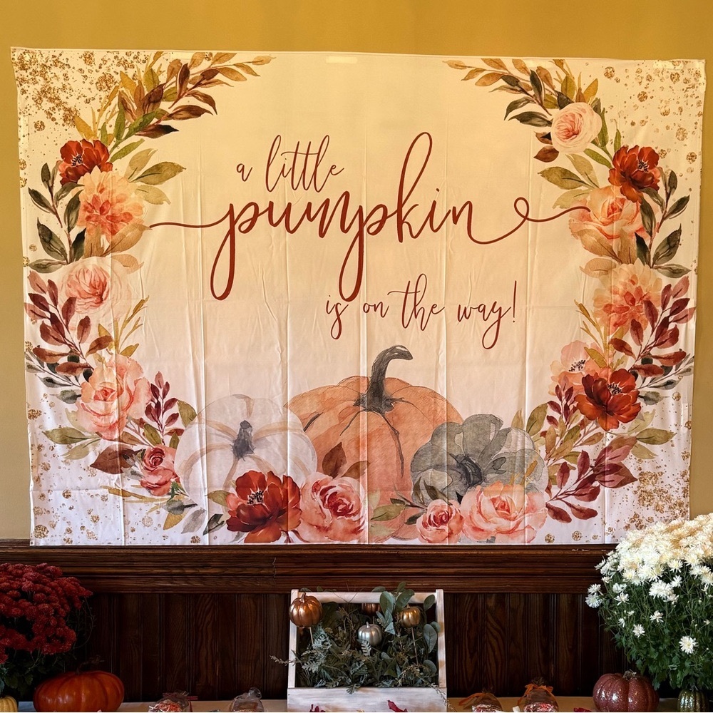 A Little Pumpkin is on the Way Backdrop for Baby Shower/Gender Reveal- 7x5 ft.